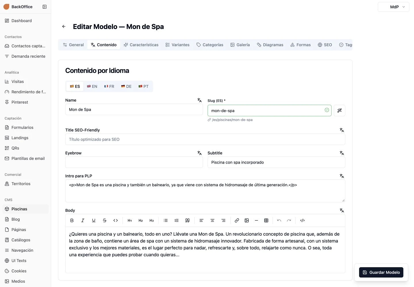 Back office and professional portal